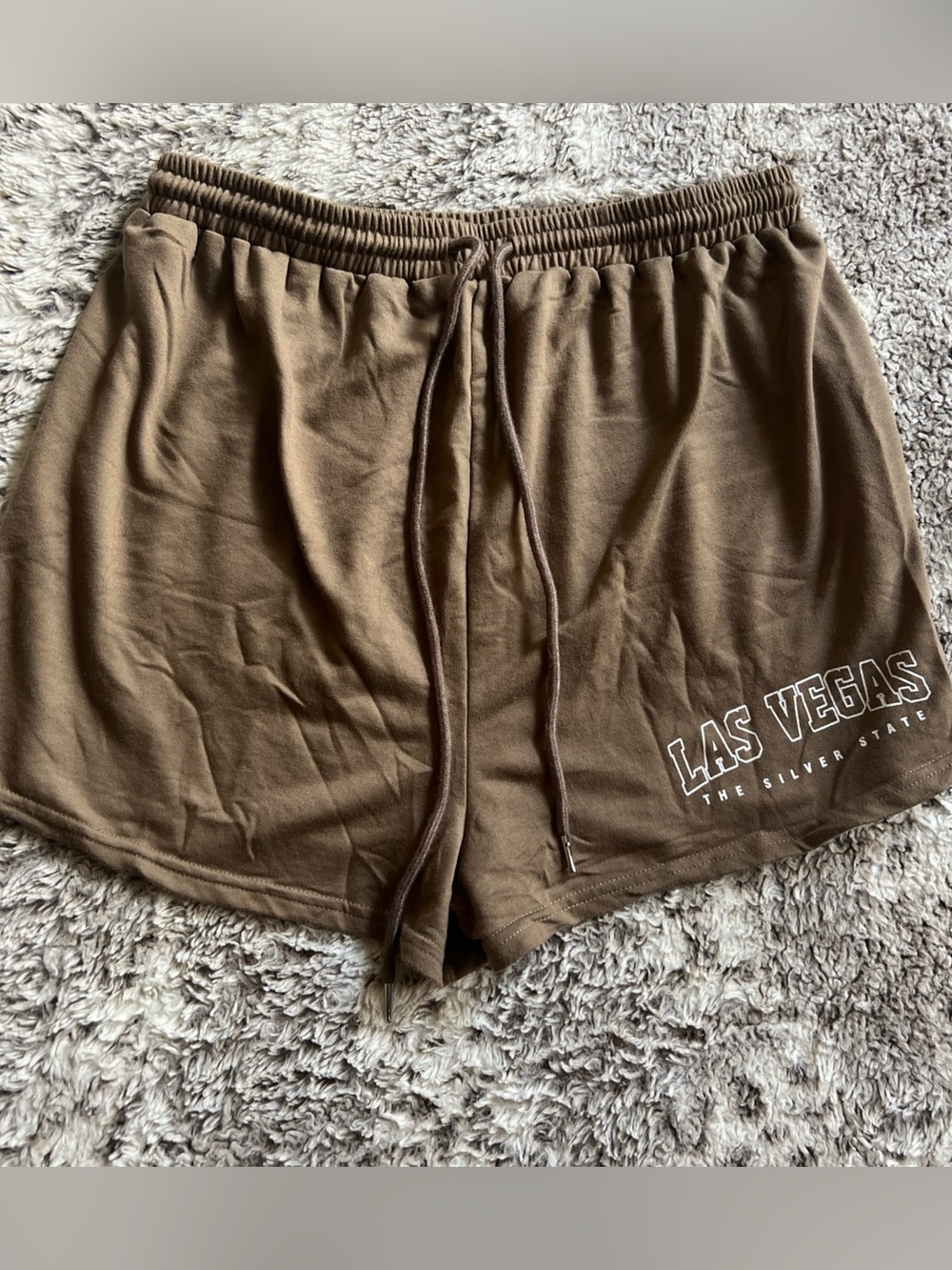 Brown athletic sweat pull on drawstring shorts women’s size L NWOT